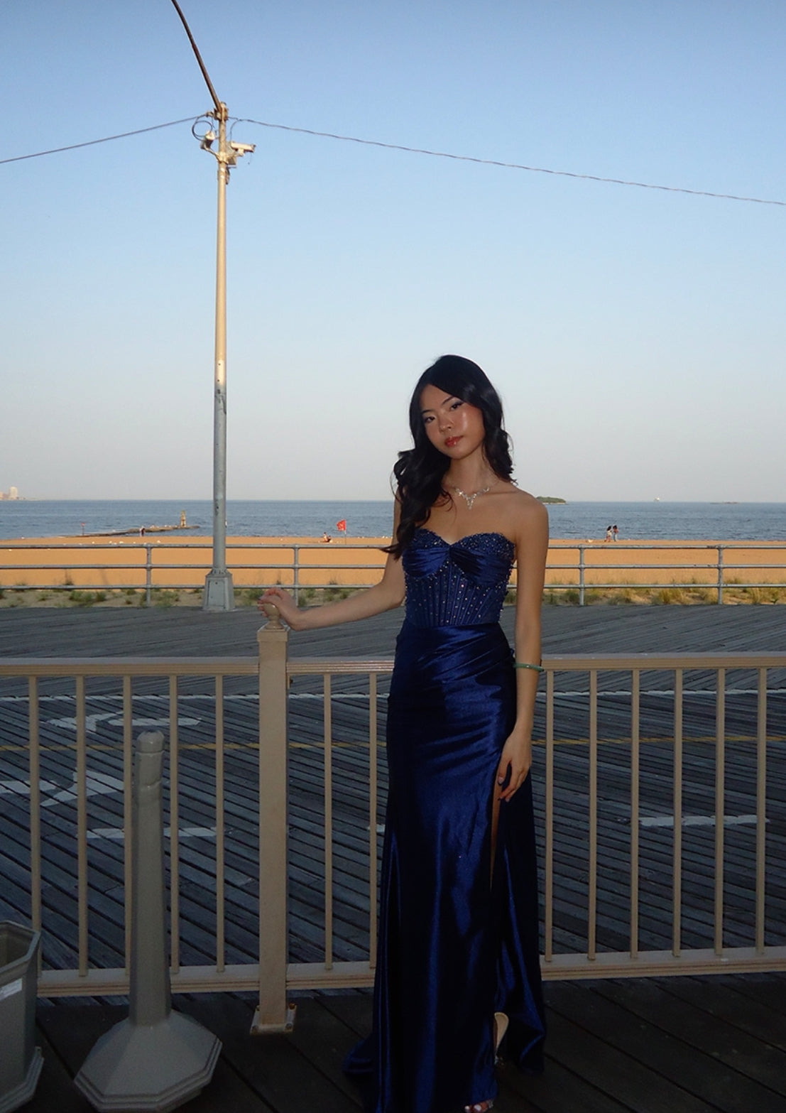 Classy Sweetheart Mermaid Satin Prom Dress Navy Blue Slit Special Occasion Dresses