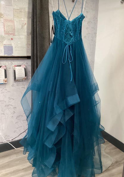Princess Sparkling Tulle Prom Dresses Ruffle Formal Dress Outfits