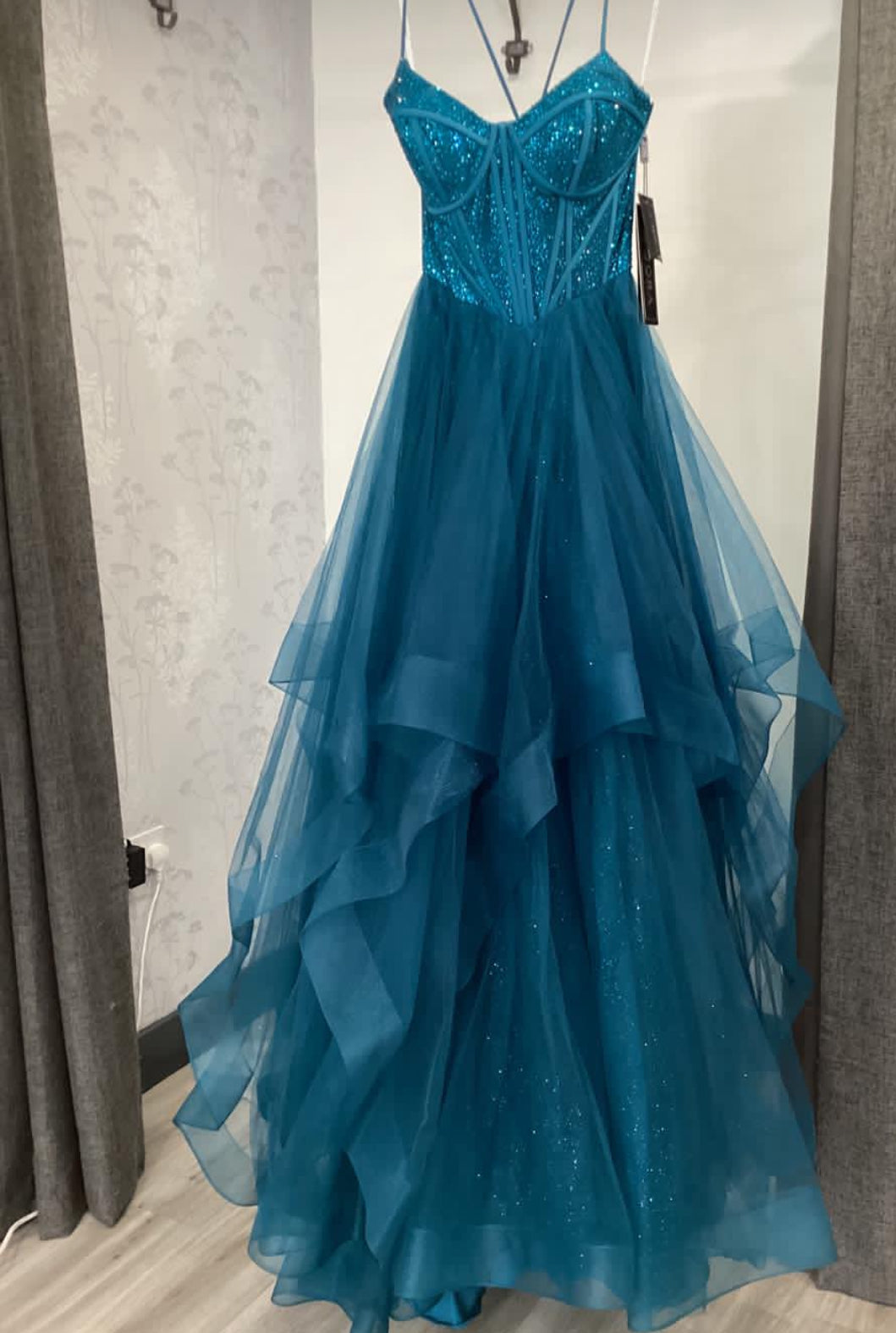 Princess Sparkling Tulle Prom Dresses Ruffle Formal Dress Outfits
