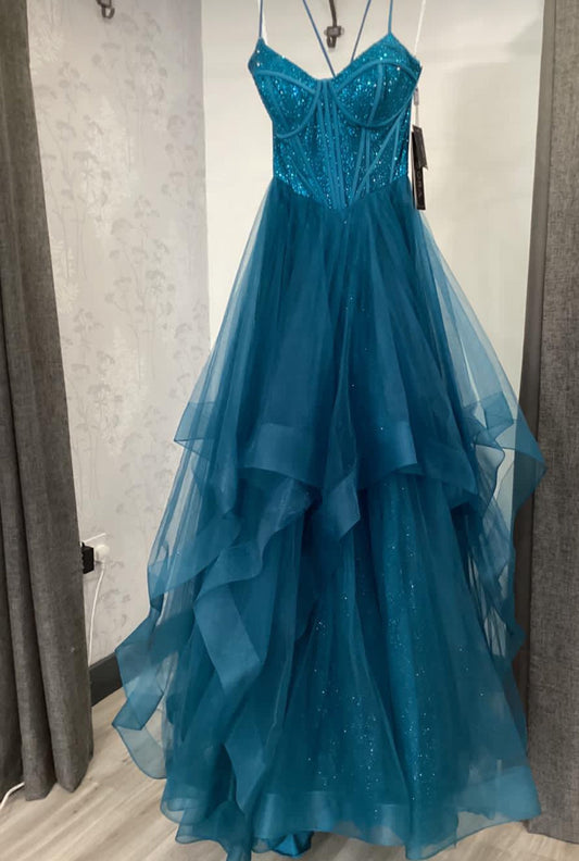 Princess Sparkling Tulle Prom Dresses Ruffle Formal Dress Outfits