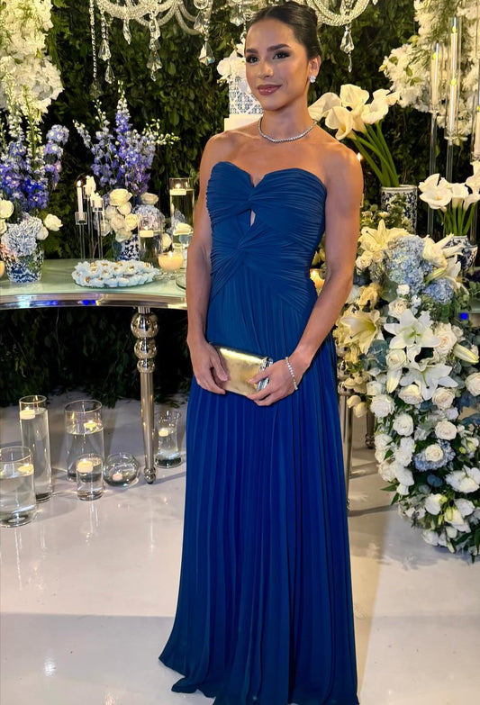 Strapless Pleated Formal Outfit Chiffon Wedding Guest Dress