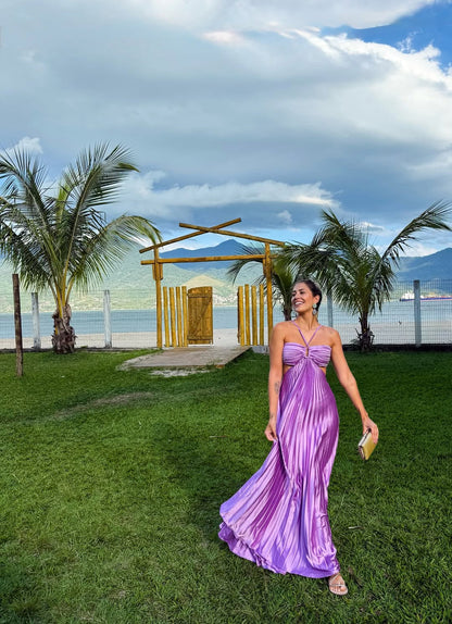 Backless Purple Pleated Long Prom Dresses Backless Formal Occasion Dress