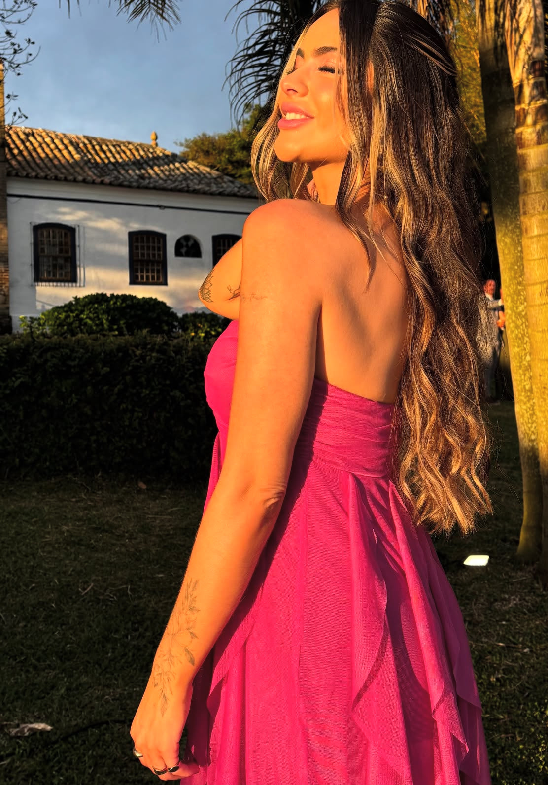 Strapless Fuchsia Long Prom Dress Casual Chiffon Wedding Guest Dresses