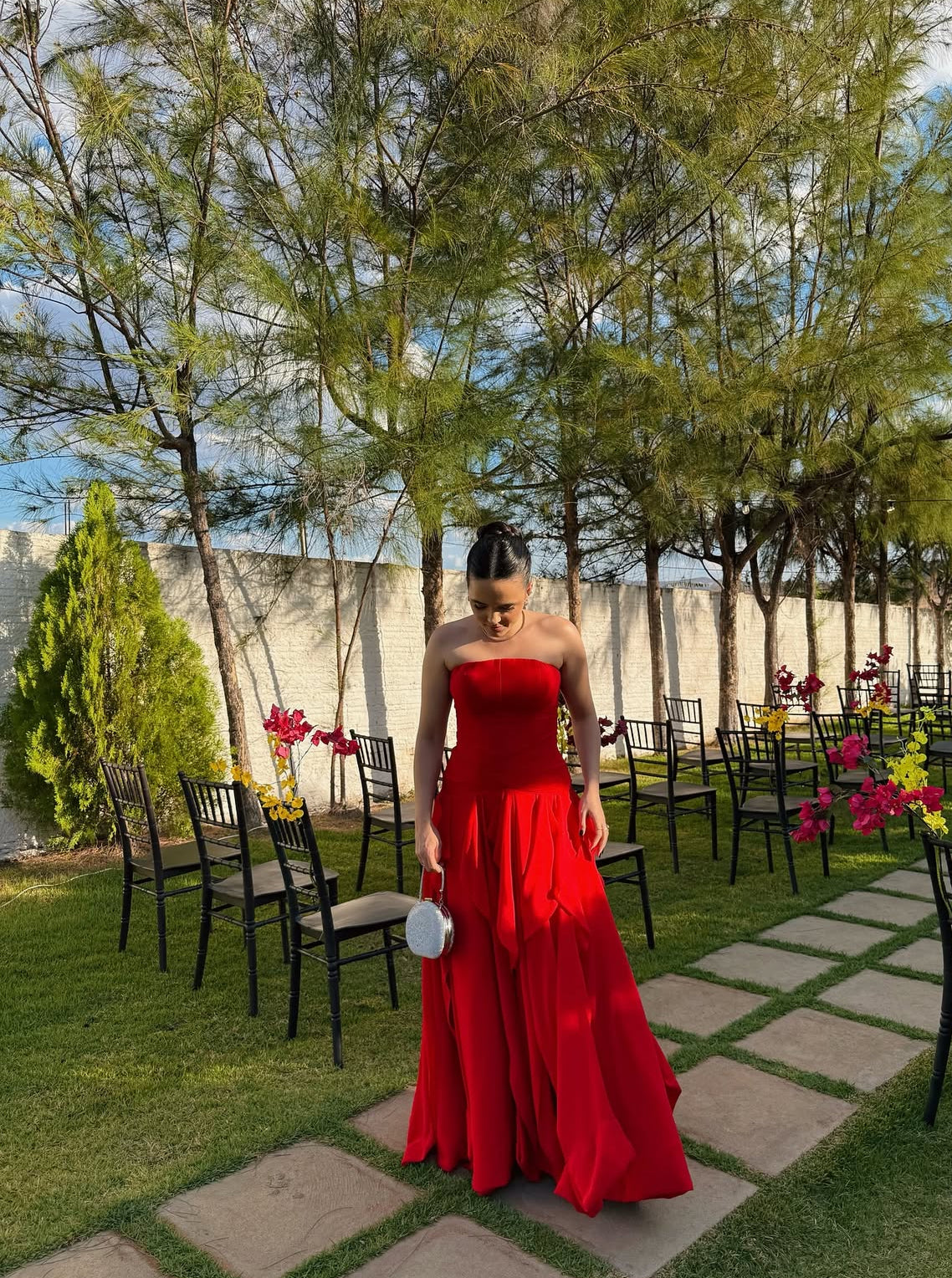 Strapless A Line Red Long Prom Dress Fancy Woman Party Dresses
