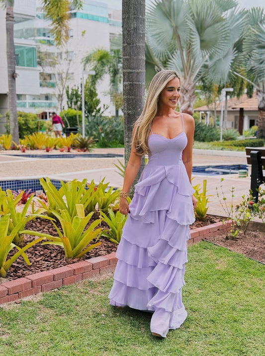 Lavender A Line Layered Long Prom Outfit Formal Wedding Guest Dresses