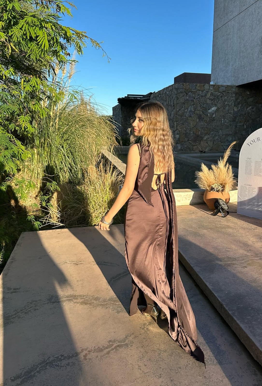 Chocolate Wedding Guest Dress With Side Slit Satin Bodycon Dresses
