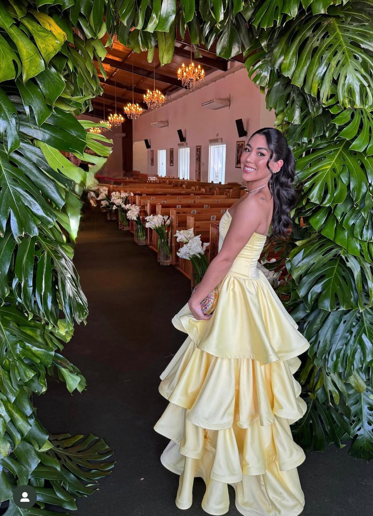 Strapless A Line Yellow Layered Long Prom Dress Formal Graduation Dresses
