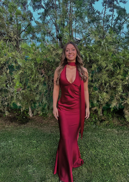 Fancy Burgundy Satin Long Prom Dresses Sexy Dress for Formal Occasion