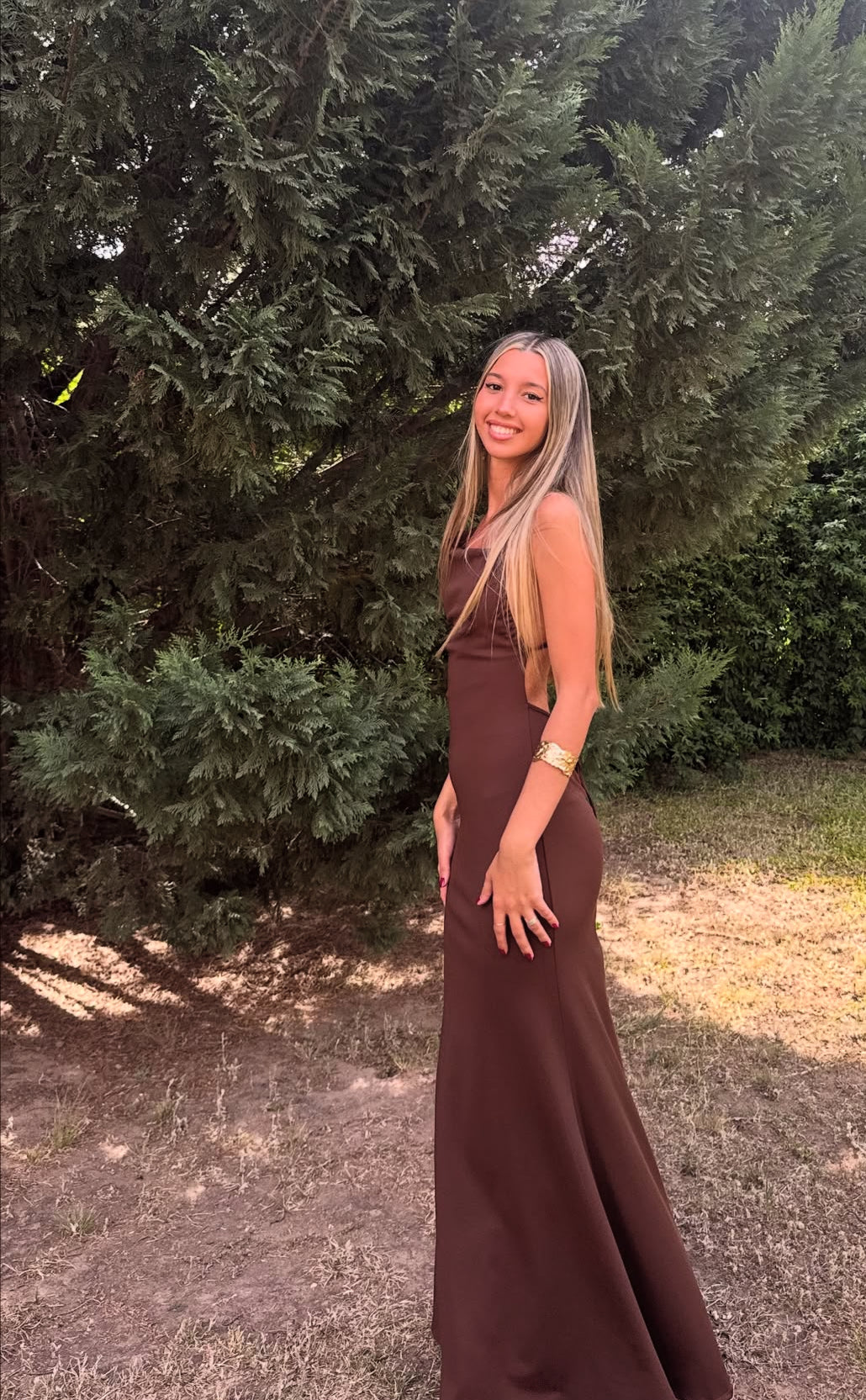 Brown Prom Outfit Backless Lady Dress for Party