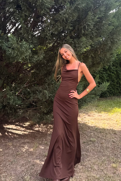 Brown Prom Outfit Backless Lady Dress for Party