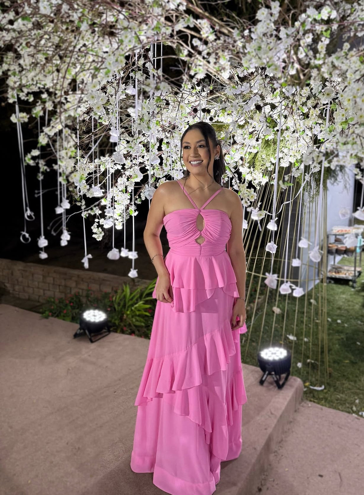A Line Pink Prom Dress Ruffle Formal Wedding Guest Dresses