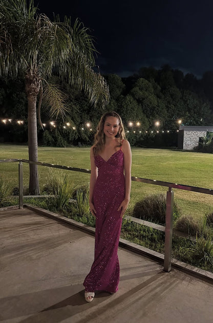 V Neck Sequin Long Prom Dress Sparkling Formal Wedding Guest Dresses
