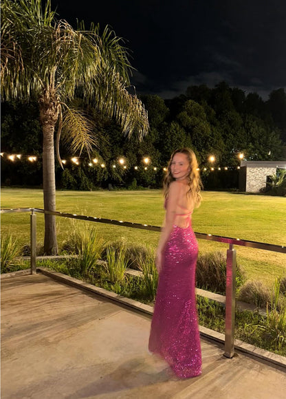 V Neck Sequin Long Prom Dress Sparkling Formal Wedding Guest Dresses