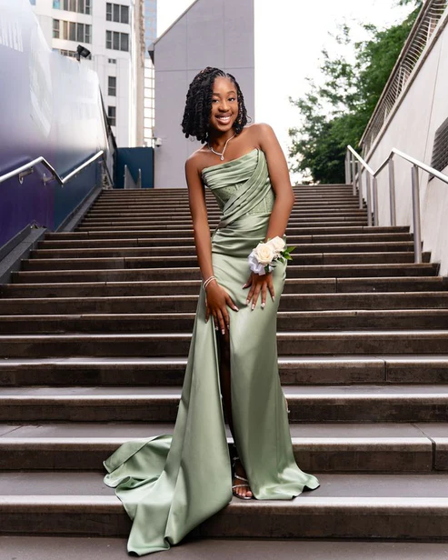 Elegant Sage Green Mermaid Prom Dresses Maxi Dresses with Slit