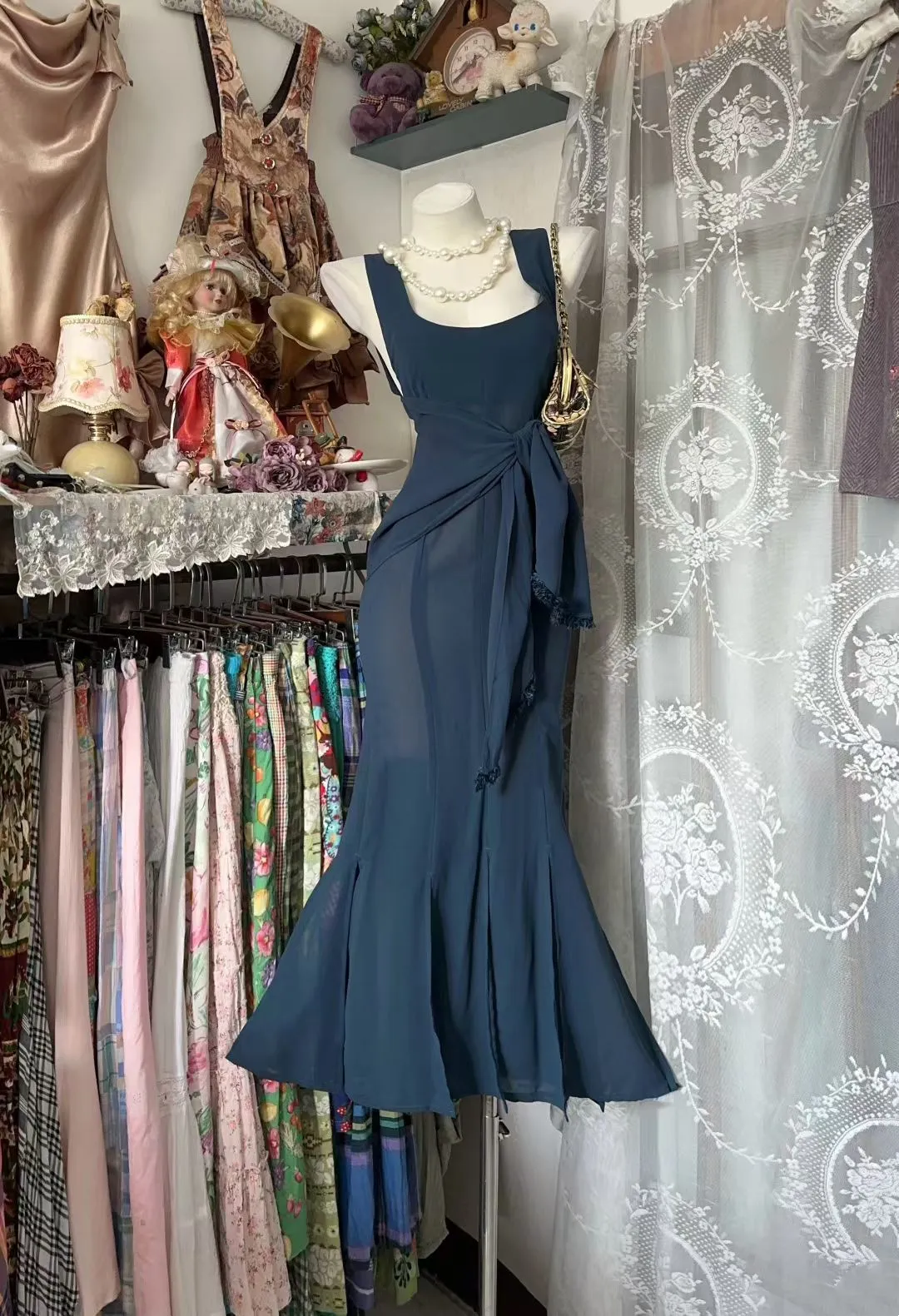 Elegant Mermaid Chiffon Evening Dress Formal Wedding Guest Outfit