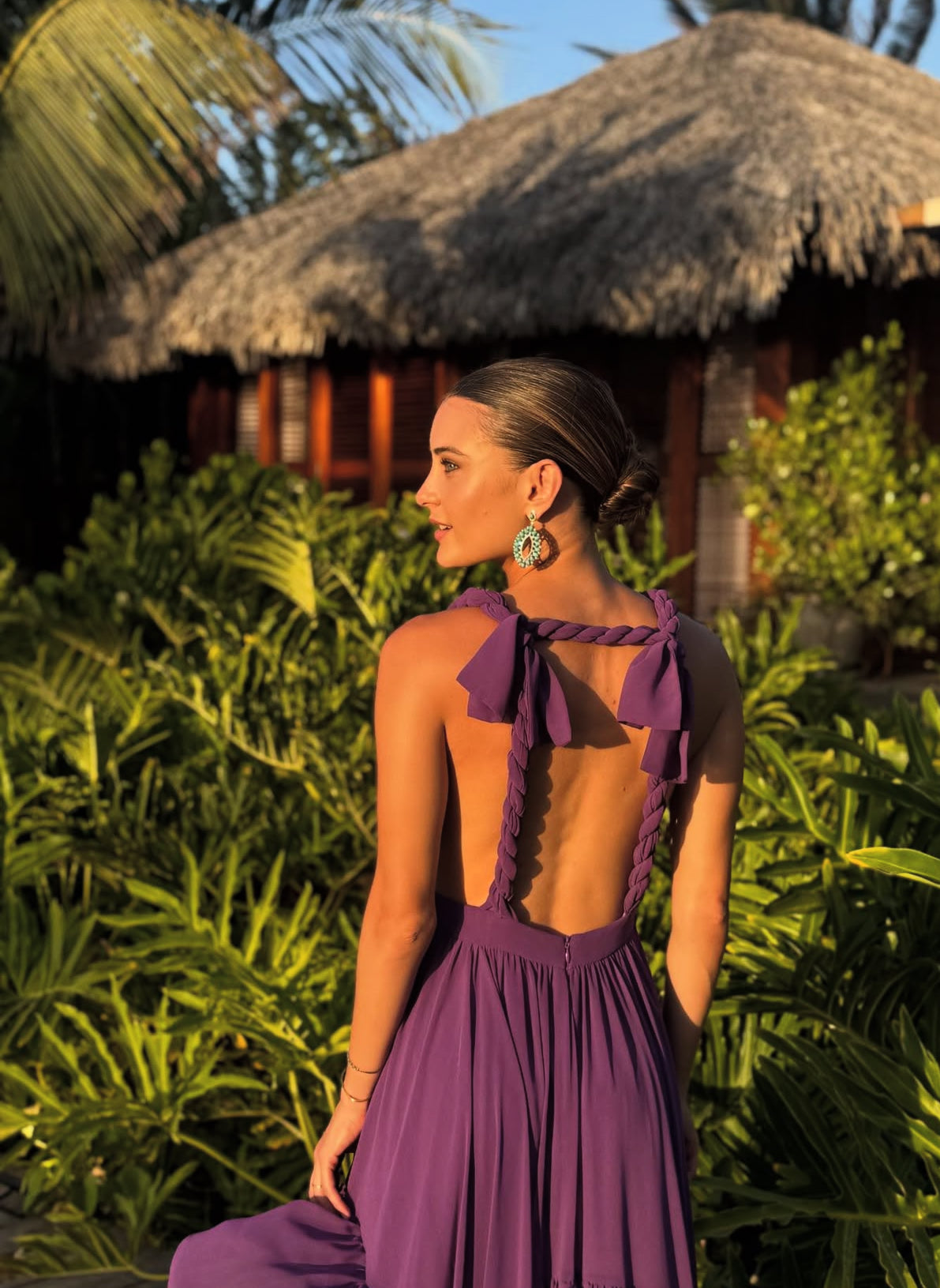 Purple Backless Wedding Guest Dress Deep V Neck Chiffon Formal Party Dresses