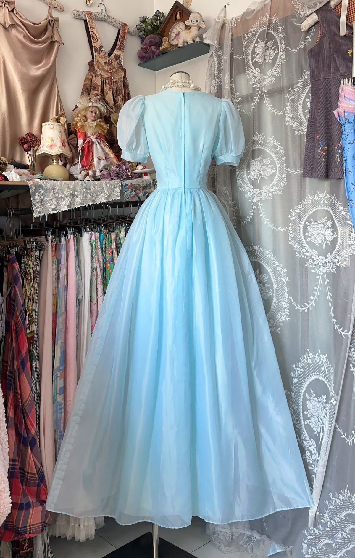 Short Sleeves A Line Blue Prom Dress Birthday Party Dresses Long