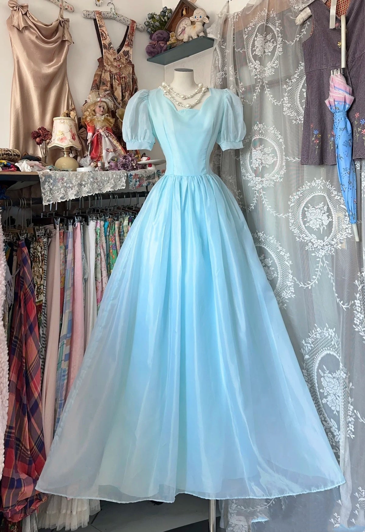Short Sleeves A Line Blue Prom Dress Birthday Party Dresses Long
