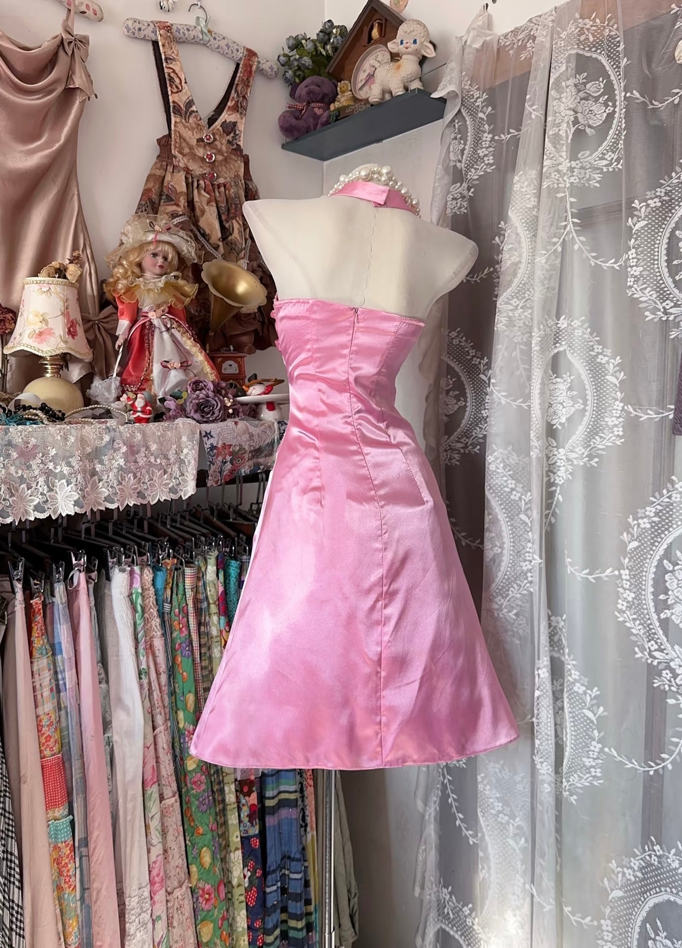 Halter Satin Pink Short Dress Cute Birthday Party Dresses