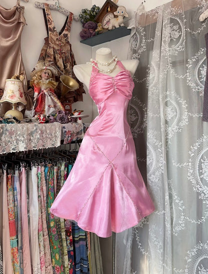 Halter Satin Pink Short Dress Cute Birthday Party Dresses