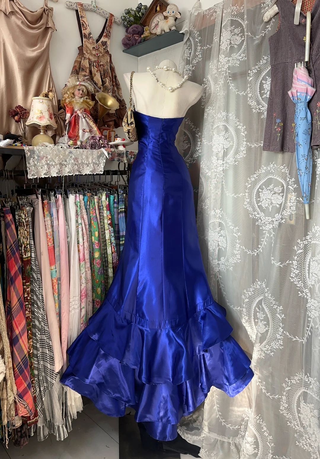 Strapless Royal Blue Satin Prom Dress Mermaid Wedding Party Outfit