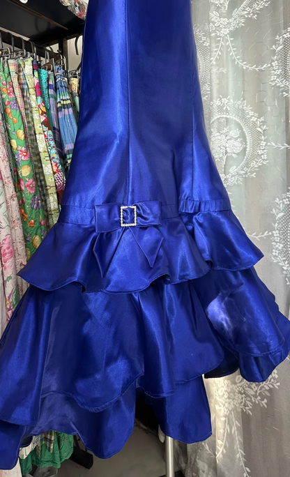 Strapless Royal Blue Satin Prom Dress Mermaid Wedding Party Outfit