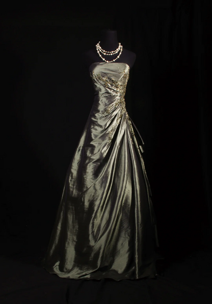 Strapless Satin Beaded Prom Dress Formal Party Dress Long Evening Gown