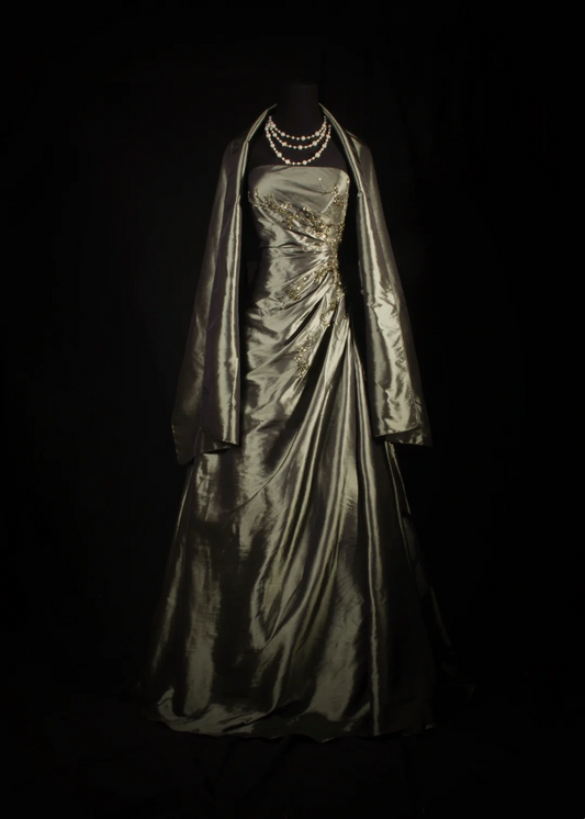 Strapless Satin Beaded Prom Dress Formal Party Dress Long Evening Gown