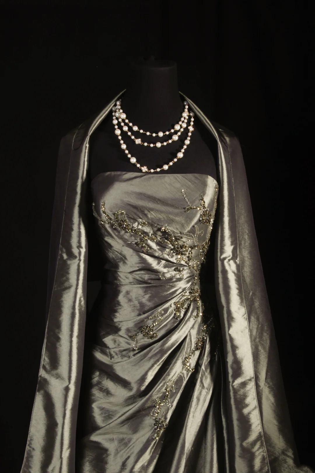 Strapless Satin Beaded Prom Dress Formal Party Dress Long Evening Gown