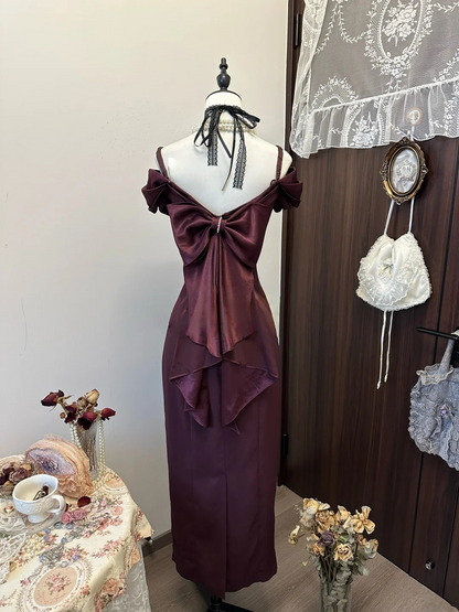 Elegant Sheath Prom Dress Long Formal Evening Party Dress with Bow