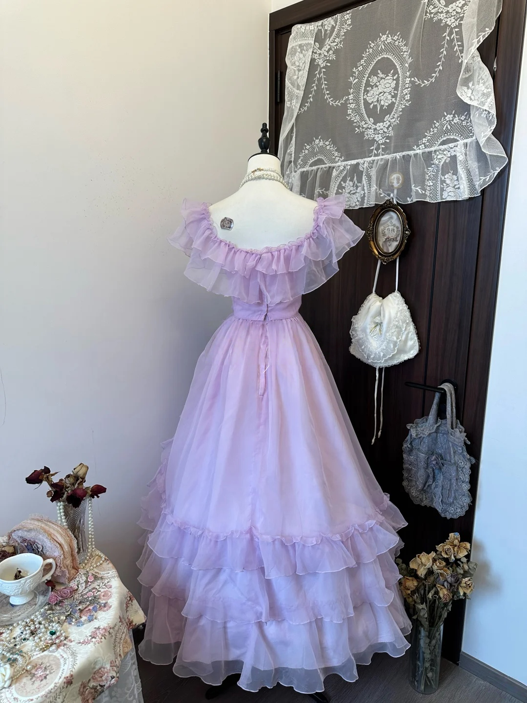 A Line Lavender Ruffle Prom Dress Long Formal Party Dress Graduation Gown