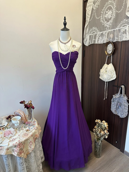 Strapless Purple Chiffon Prom Dress Formal Gown A Line