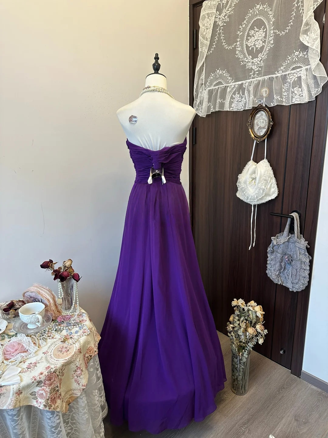 Strapless Purple Chiffon Prom Dress Formal Gown A Line