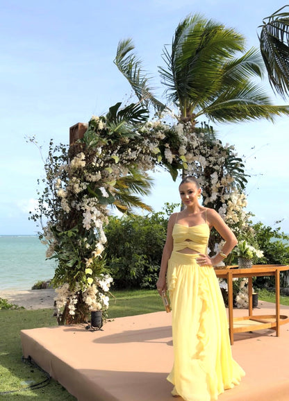 Spaghetti Strap A Line Yellow Wedding Guest Dress Chiffon Special Occasion Dresses