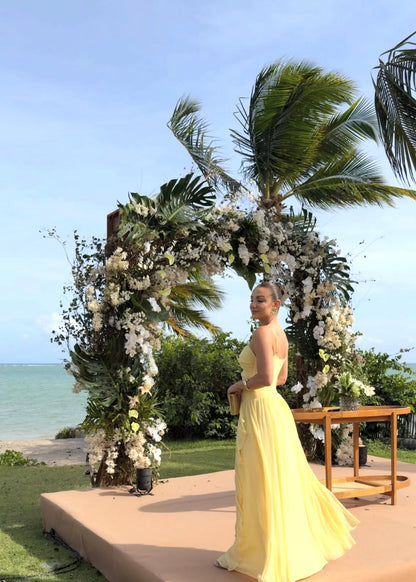 Spaghetti Strap A Line Yellow Wedding Guest Dress Chiffon Special Occasion Dresses