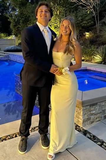 Fancy Yellow Strapless Sheath Long Prom Dress Fitted Party Dresses