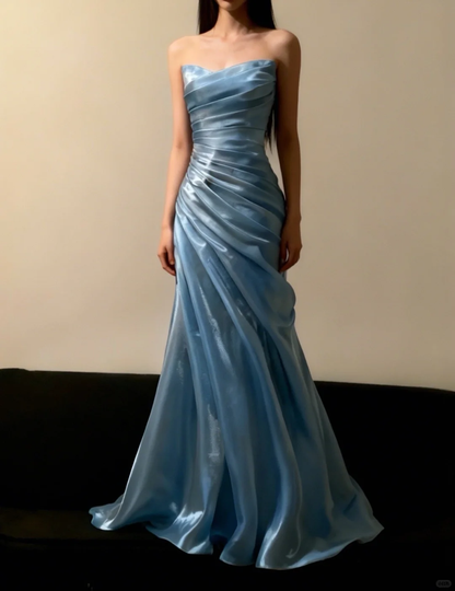 Elegant Blue Mermaid Long Prom Dress Fitted Special Occasion Dresses