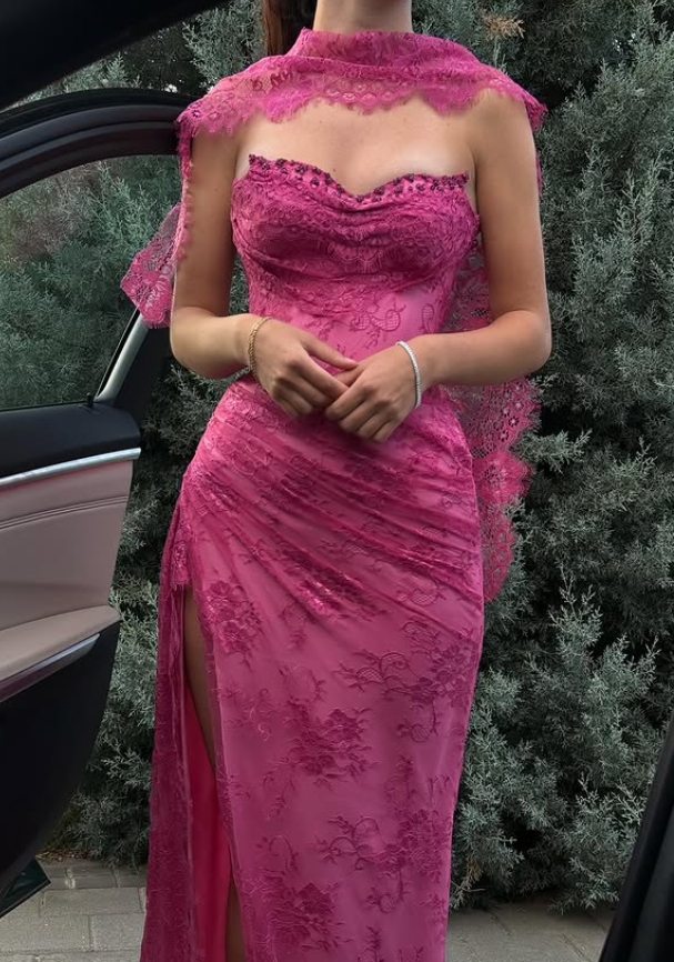 High Slit Lace Prom Dresses Mermaid Dress for Formal Occasion