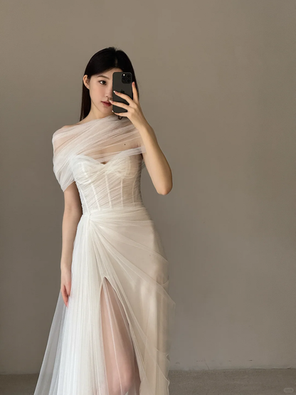 Beautiful Mermaid Long Wedding Dress with Slit Evening Gowns Formal Weddings
