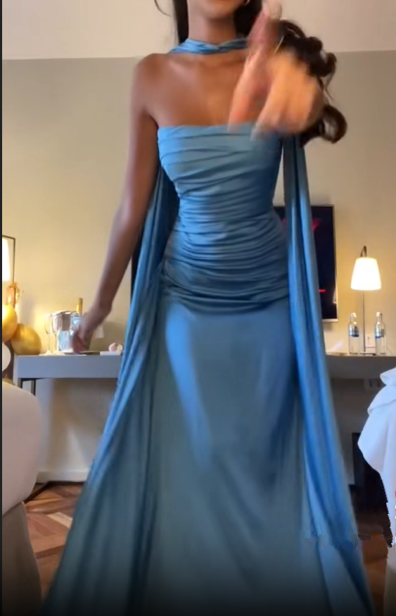 Strapless Blue Prom Dress Long Evening Party Gowns