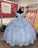 Princess Sky Blue Tulle Birthday Quinceanera Dresses Ball Gowns