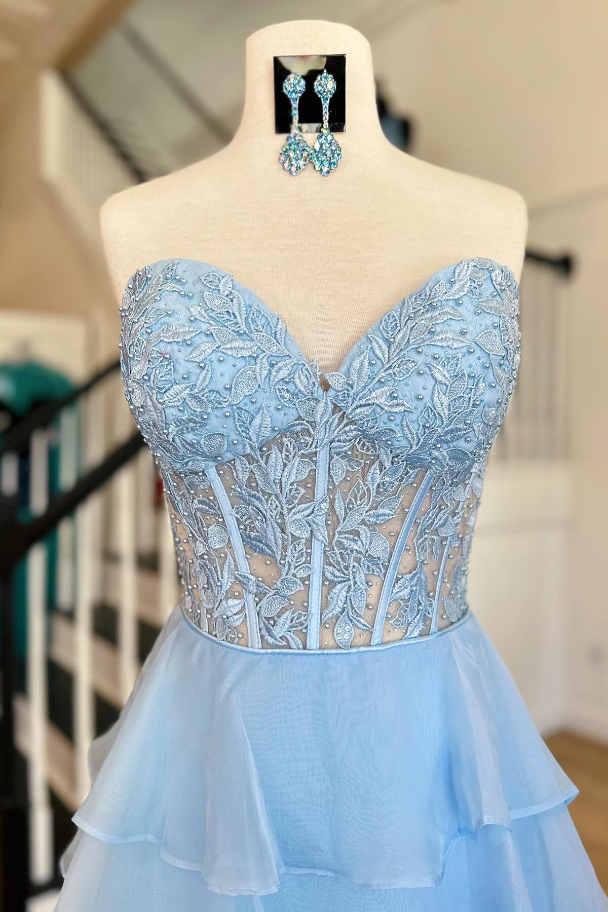 Elegant Ruffle Long Prom Dresses A Line High Slit Dress Outfit