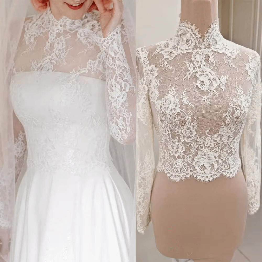 Illusion Lace Long Sleeves Bridal Jacket Lace Wedding Wraps Shrug