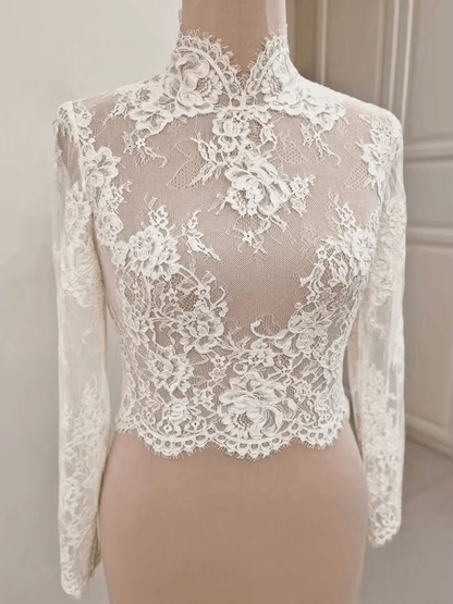 Illusion Lace Long Sleeves Bridal Jacket Lace Wedding Wraps Shrug
