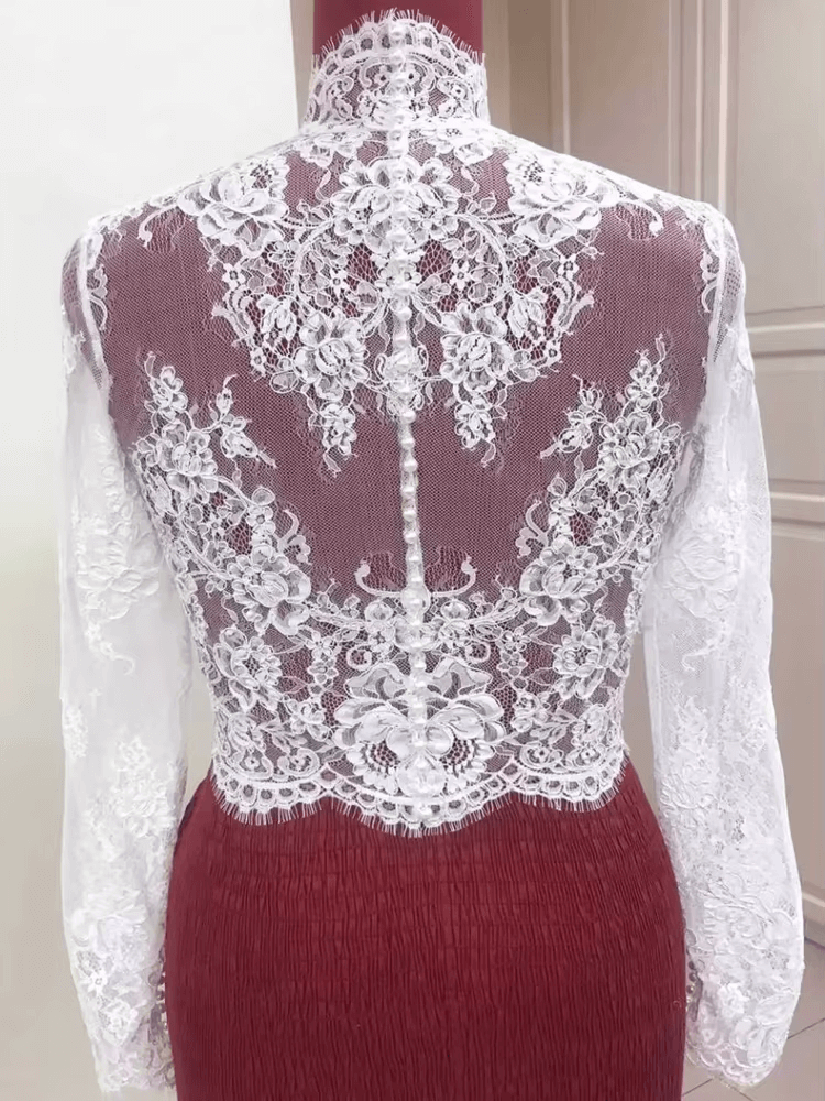 Illusion Lace Long Sleeves Bridal Jacket Lace Wedding Wraps Shrug