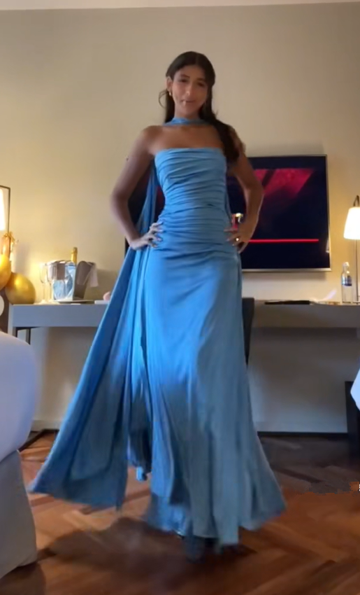 Strapless Blue Prom Dress Long Evening Party Gowns