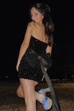 Black Sequin Cocktail Dress Outfit Strapless Mini Prom Dresses