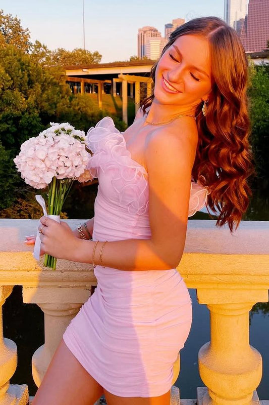 Pink Strapless Cocktail Dress Tight Homecoming Party Dresses