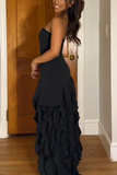 Black Strapless Ruffled Prom Party Dress with Slit