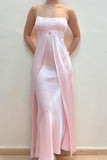 Pink A-Line Strapless Prom Dresses Long Flowy Formal Gown